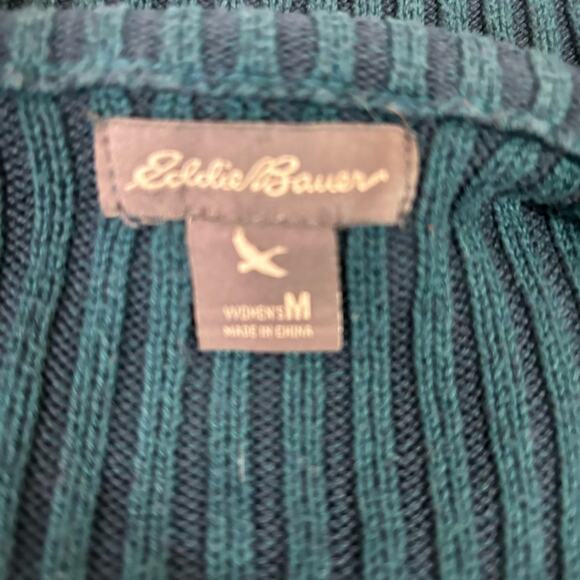 Eddie Bauer Double Zip Teal Slim Fit Sweater Size Medium AA0520 - Picture 6 of 8